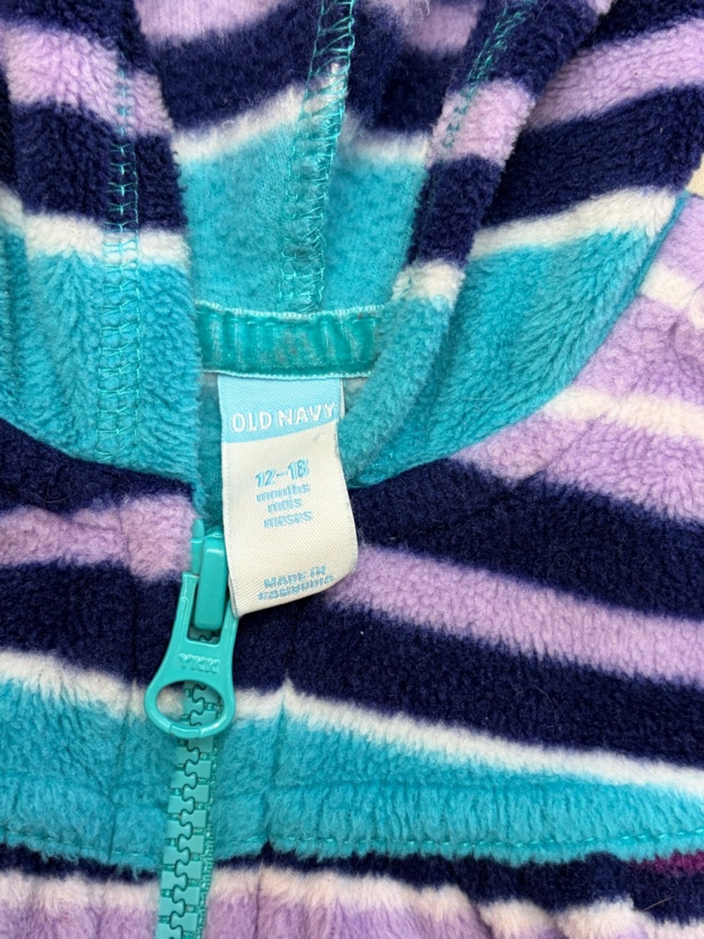 Old Navy Striped Hooded Zip Jacket in Teal, Purple & Navy - Picture 2 of 2